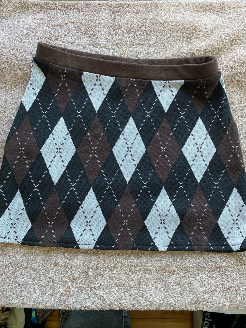 H&M Divided Argyle Knit Mini Skirt - Brown Black Y2K Preppy Size S